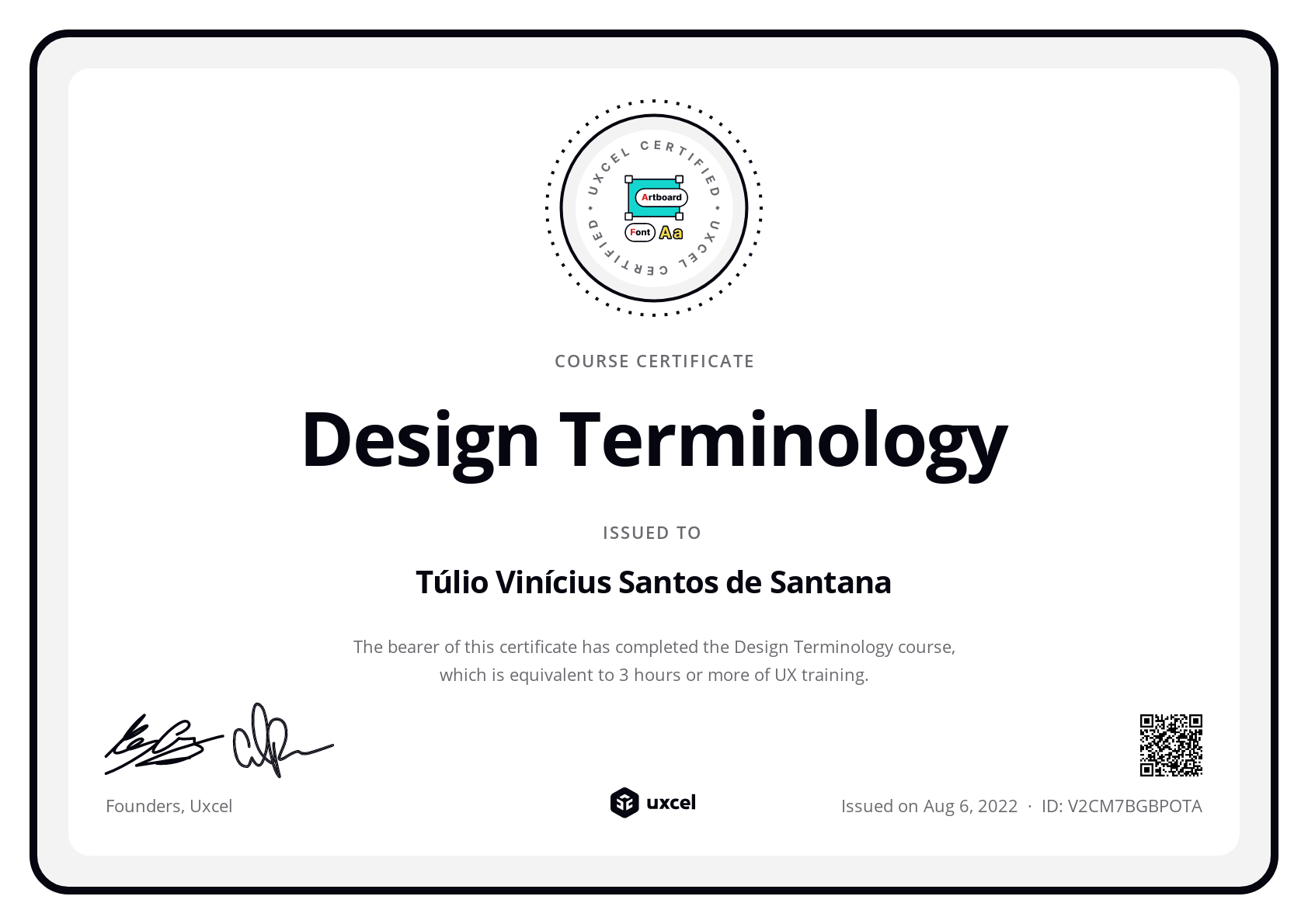 Túlio Santana's certificate